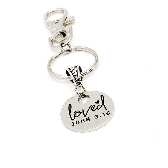 Loved Charm Keychain, John 3 16, Baptism Gift, Salvation Verse, Salvation Gift, Faith Gift, You Are Loved, God Loves You, Christian Gift