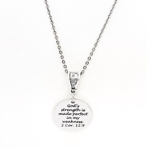 Gods Strength Is Made Perfect In My Weakness Necklace 2 Cor 12 9 Christian Jewelry