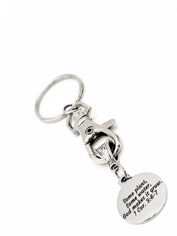Christian Gift, Some Plant, Some Water, God Makes It Grow Keychain, 1 Cor 3 6 and 7, Christian Charm, Scripture Gift, Bible Verse Gift