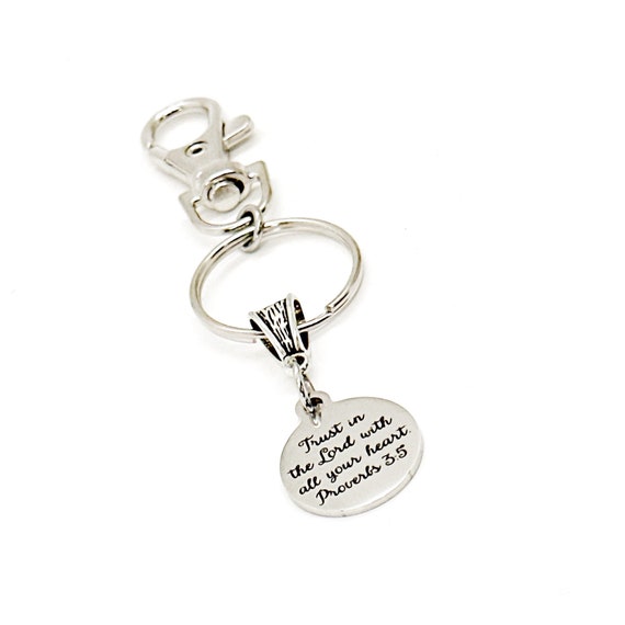 Trust In The Lord With All Your Heart Charm Keychain, Proverbs 3 5, Faith Gift, Baptism Gift, Christian Gift, Bible Verse Quote, Scriptures