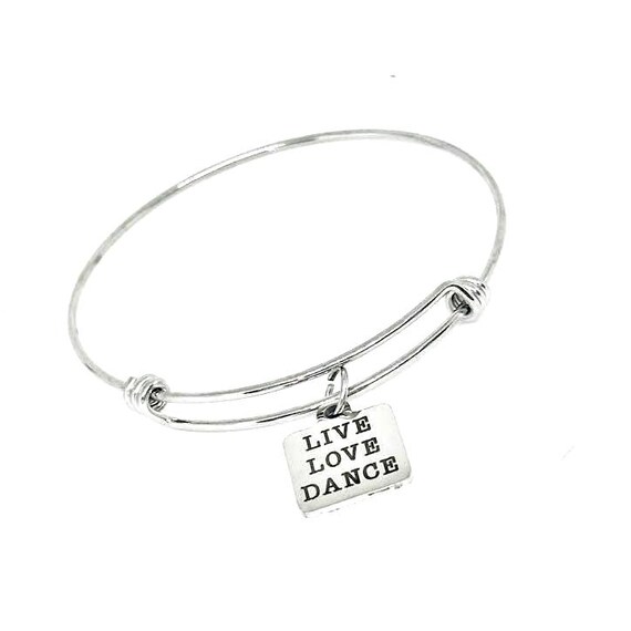 Live Love Dance Stainless Steel Bracelet, Inspirational Dancer Jewelry Adjustable Bangle Gift for Dance Lover Performer Recital or Coach