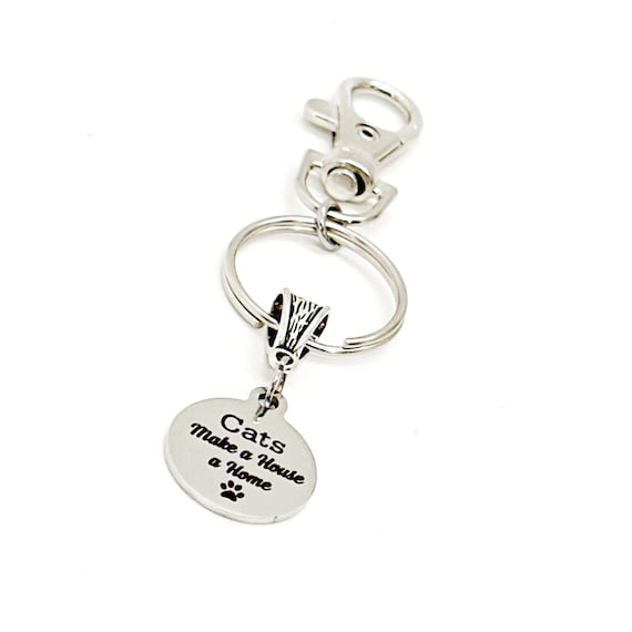Cats Make a House A Home Charm Keychain, Cat Owner Gift, New Cat Gift, Cat Gift Basket, Cat Lover Gift, Wife Gift, Daughter Gift, Kitten
