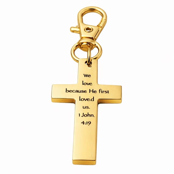 He Loves Us 1 John 4 19 Gold-Plated Cross Charm