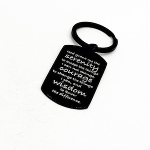 Serenity Prayer Black Engraved Key Chain, Serenity Courage Wisdom, Serenity Prayer Gift, Serenity Prayer Charm, Christian Recovery, Believer