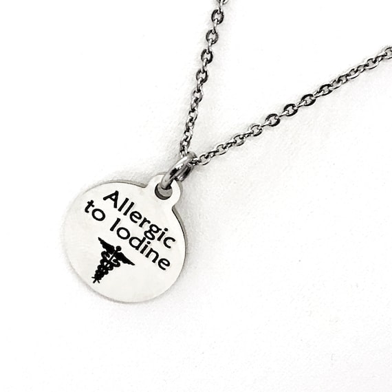 Allergic To Iodine Necklace, Stainless Steel Necklace, Medical Awareness Necklace, Medical Condition Awareness Jewelry, Iodine Allergy