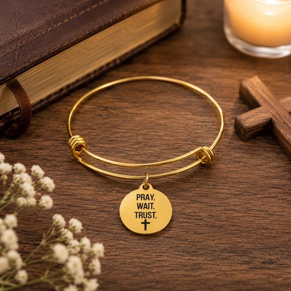Pray Wait Trust Goldtone Bracelet