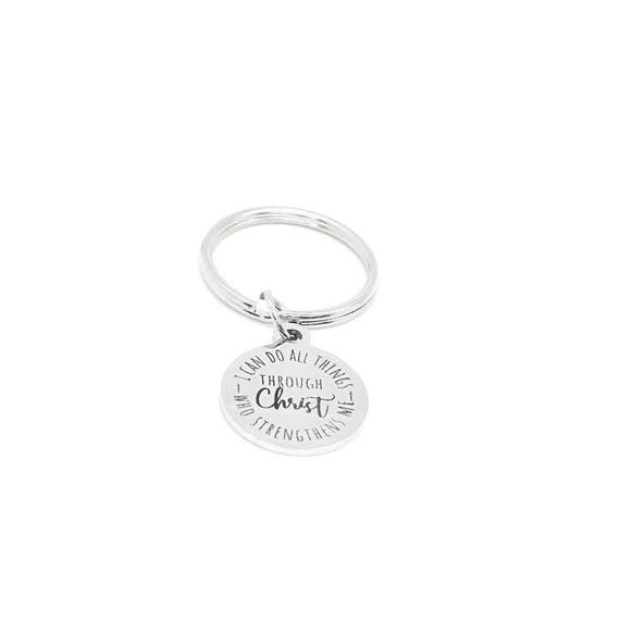 I Can Do All Things Through Christ Keychain Stainless Steel Christian Gift Bible Verse Philippians 4 13 Religious 19mm Charm