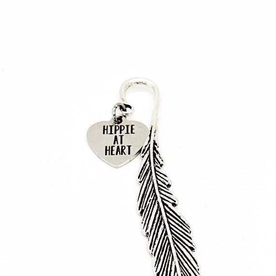 Hippie At Heart Charm Feather Bookmark, Fun Gifts, Hippie Friend, Reader Gifts, Mom Gift, Dad Gift, Husband Gift, Wife, Stocking Stuffer