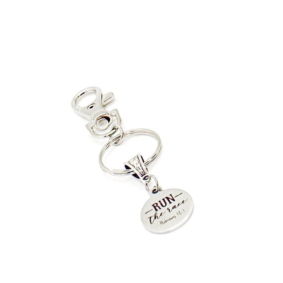 Run The Race Hebrews 12 1 Charm Clip On Keychain, Runner Gifts, Faith Gifts, Christian Woman, Wife Gift, Daughter Gift, Running Gifts