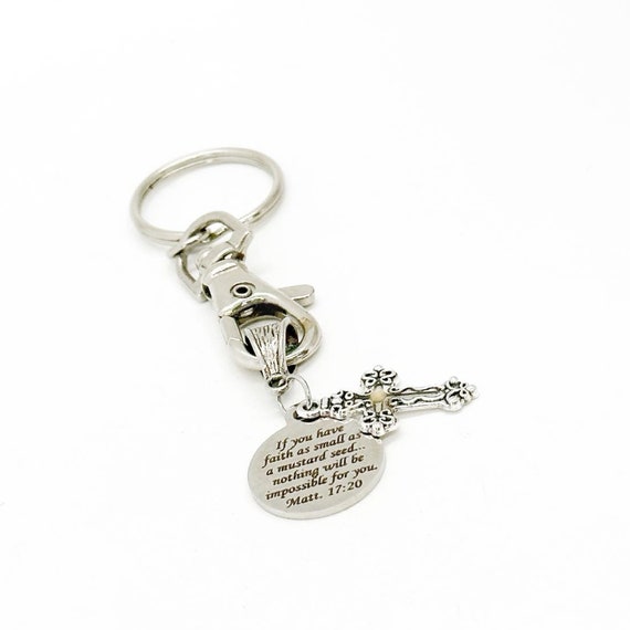 Mustard Seed Scripture And Cross Charm Keychain, Matthew 17 20, Faith As Small As A Mustard Seed, Graduation, Bible Verse, Christian