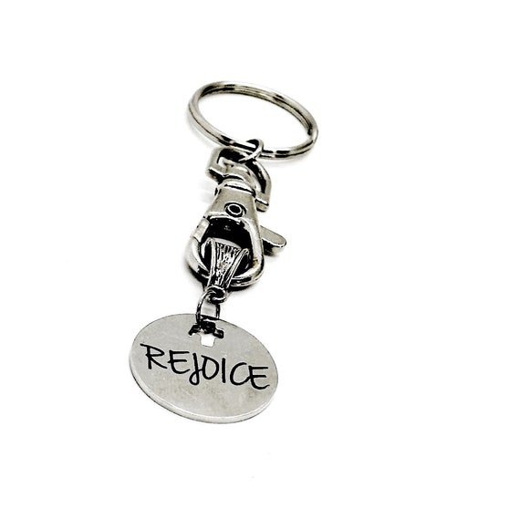 Rejoice Charm Keychain, Faith Gift, Baptism Gift, Graduation, Going To College, Christian Student, Son, Wife, Daughter, Husband, Believer