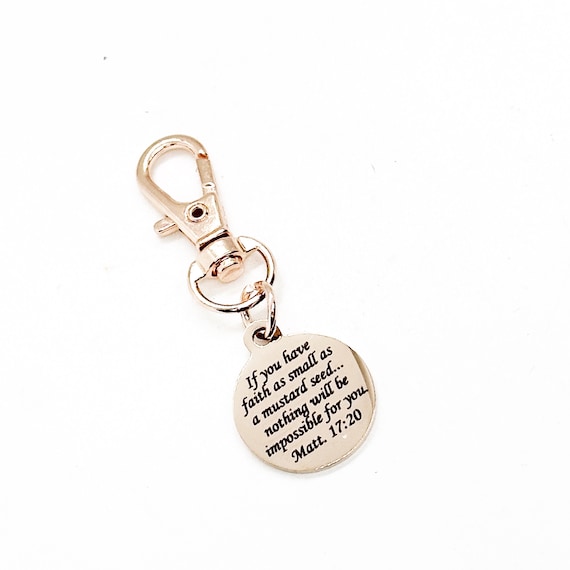Mustard Seed Verse Rose Gold Clip On Charm, Matthew 17 20, Clip On Charm, Purse Charm, Keychain Charm, Christian Gifts, Scripture Gifts