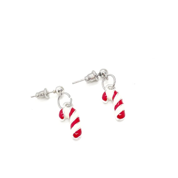 Silvertone Christmas Candy Cane Earrings, Christmas Gifts, Christmas Jewelry, Stocking Stuffer Gifts, Wife Gift, Daughter Gift