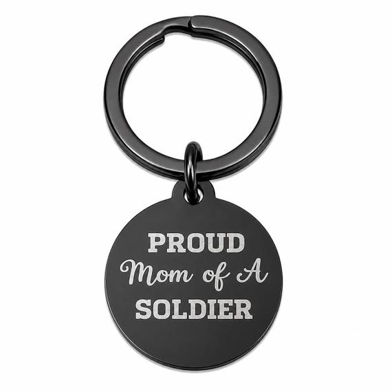Proud Mom Of A Soldier Black Stainless Keychain