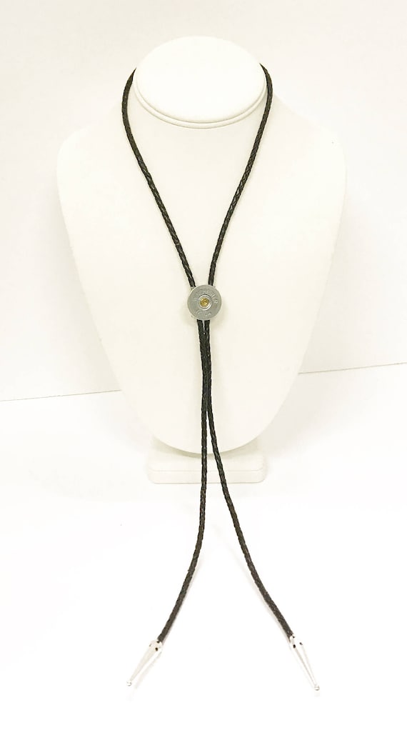 12 Gauge Shotgun Shell Bolo Tie, Black Cord Bola Tie Gift For Him, Southwestern Style, Shooting Sports Western Jewelry Gift For Dad