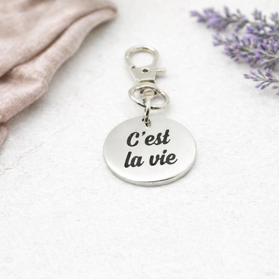 Cest La Vie Stainless Steel Clip On Charm French Quote Charm Inspirational Bag Charm Minimalist Keychain Charm Gift