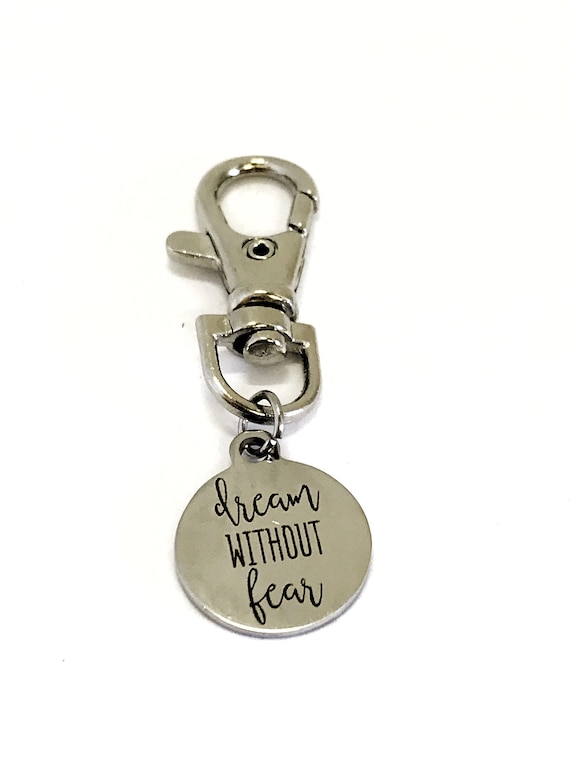Sports Bag Charm, Dream Without Fear, Purse Charm, Bag Tag,  Motivational Quote, Direct Sales Team Gifts, Zipper Pull, Clip On Charm