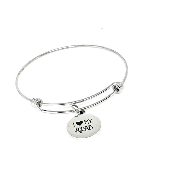 I Love My Squad Stainless Steel Friendship Bracelet, Adjustable 19mm Charm Team Gift Best Friend Bangle Matching Jewelry, Friend Gift