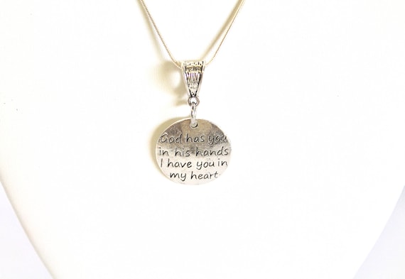 God Has You In His Hands I Have You In My Heart Pendant on Silver Chain, Wife Jewelry, Christian Jewelry Gift For Her, Remembrance