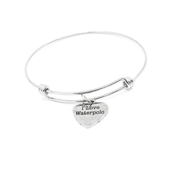 I Love Waterpolo Bracelet Stainless Steel Adjustable Bangle With 19mm Heart Charm Sports Jewelry Gift For Athlete Team Player Fan