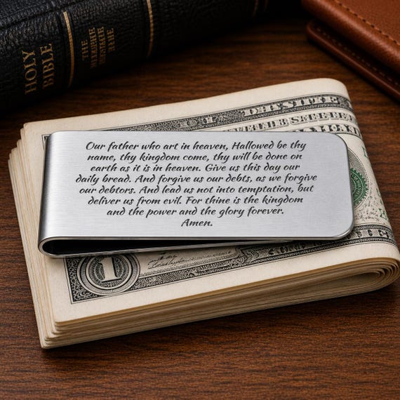 The Lord's Prayer Silver Money Clip Scripture