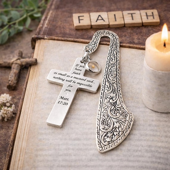 Mustard Seed Faith Cross Bookmark Stainless Steel Christian Bookmark Scripture Gift Matt 17 20 Inspirational Faith Gift