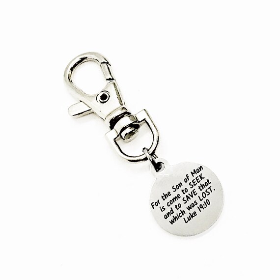Bag Charm, The Lord Came To Seek And Save The Lost Charm, Luke 19 10 Scripture Charm, Back Pack Charm, Purse Charm, Christian Gift, Baptism
