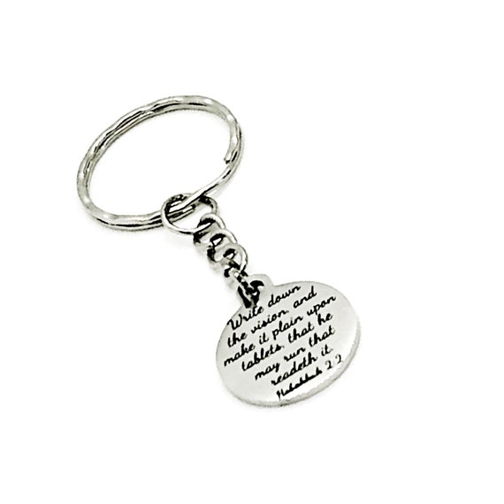 Bible Verse Keychain, Write Down Your Vision Keychain, Scripture Keychain, Bible Verse Charm, Habakkuk 2 2 Bible Verse, Motivational Quote