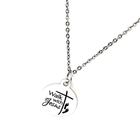 Faith Jewelry, Walk With Jesus Necklace, Christian Jewelry, Faith Necklace, Faith Quote, Christian Gifts, Baptism Gift, Gift For Her