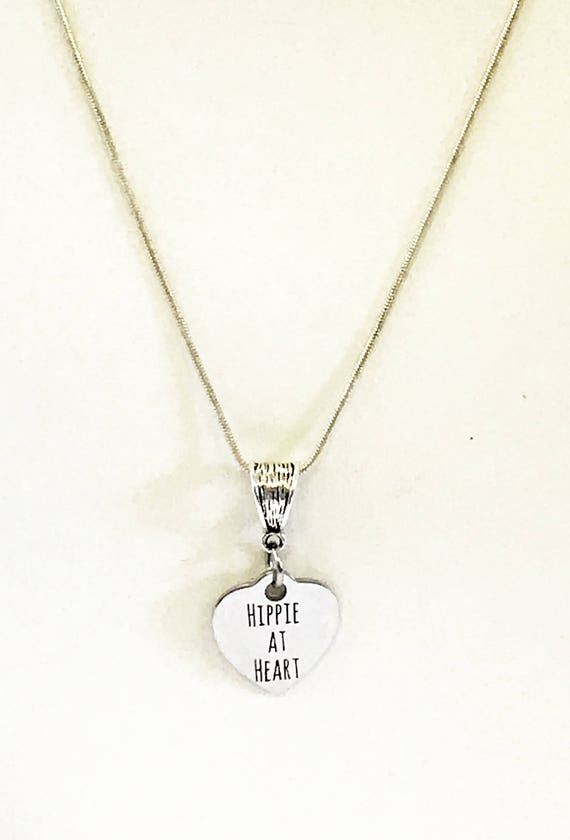 Hippie At Heart Silver Necklace, Hippie Christmas Gift, Stocking Stuffer Gift, Hippie Love Gift For Her, Hippie Jewelry, Hippie Necklace