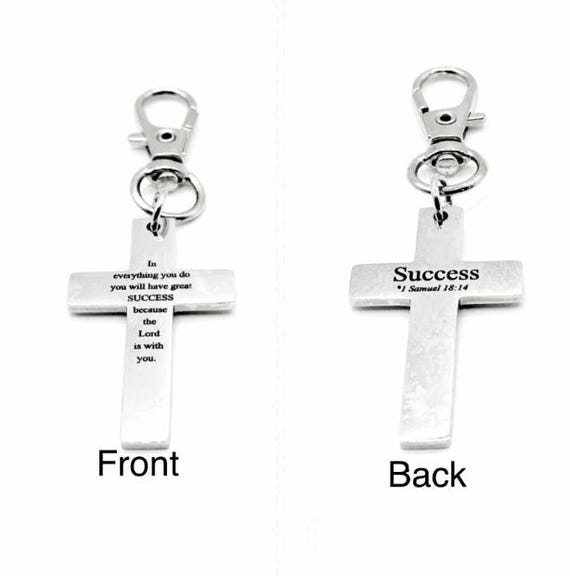 Success Scripture Cross Clip On Charm Stainless Steel Faith Gift Christian Bag Charm Bible Verse Inspirational Religious Accessory