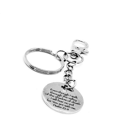 Twenty Third Psalm Keychain, Psalm 23 4, Faith Gifts, I Fear No Evil, God Is With Me, Scripture Quote, Christian, Religious, Bible Study