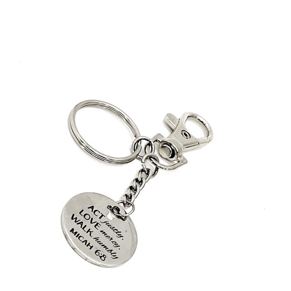 Scripture Gift, Act Justly, Love Mercy, Walk Humbly Charm Keychain, Micah 6 8 Keychain, Christian Gift, Daughter Gift, Wife Gift, Faith Gift