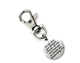 Bag Charm, God Is With You Keychain Charm, Deuteronomy 31 6 Charm, Son Gift, Daughter Gift, Christian Gift, Back Pack Charm, Purse Charm