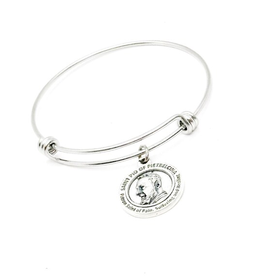 Saint Pio Of Pietrelcina Charm Bracelet, Patron Saint of Pain Suffering and Healing, Sickness Sympathy, Cancer, Wife, Friend, Daughter, Mom