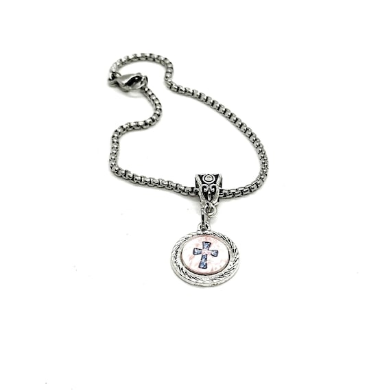 Cross Cabochon Charm Bracelet, Believer Gift, Baptism, Faith, Christian, Gift For Her, Daughter, Sunday School Gifts, Pastor's Wife, Sunday