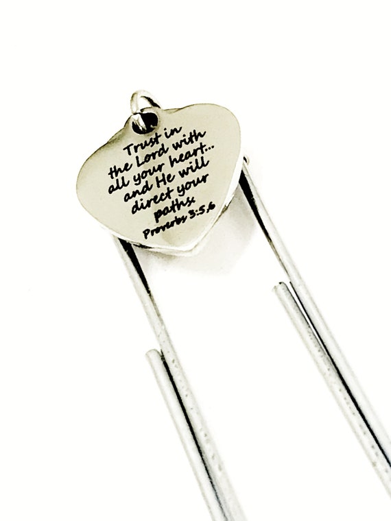 Planner Clip, Trust In The Lord Planner Bookmark, Proverbs 3 5 and 6 Bible Bookmark,  Reader Gift Bookmark, Planner Charm Accessories