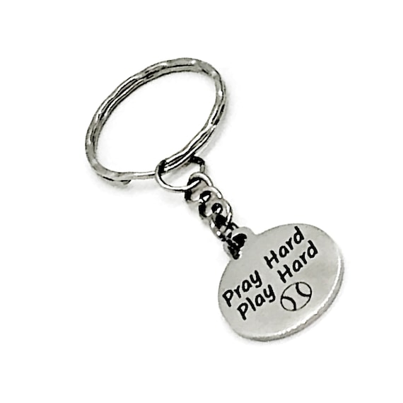 Baseball Keychain, Pray Hard, Play Hard Keychain, Baseball Player Gift, Christian Baseball Player, Baseball Mom Gift, Charm Keychain