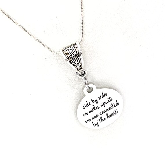 Long Distance Love, Side By Side Or Miles Apart We Are Connected By The Heart Necklace, Daughter Gift, Wife Gift, Gift For Her, College Gift
