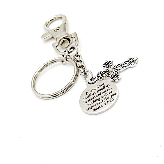 Mustard Seed Cross Charm Keychain, Matthew 17 20, Mustard Seed Faith Gifts, Christian Gift, Encouraging Gift, Graduation Gift, Sunday School