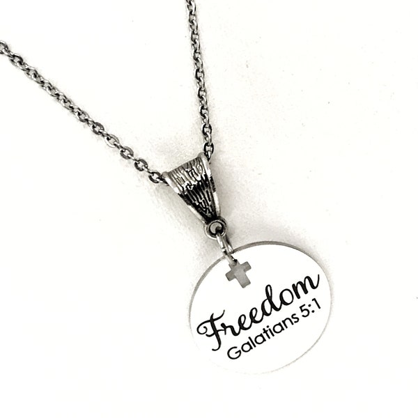 Scripture Gift, Freedom Necklace, Freedom in Christ, Galatians 5 1 Necklace, Pendant Necklace, Christian Jewelry, Christian Gift