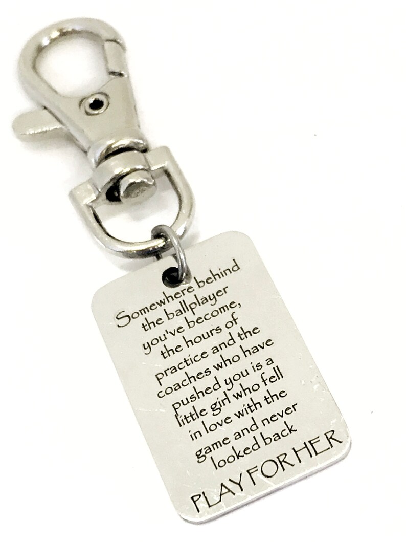 Play For Her Bag Clip Softball Player Gift Bag Charm Softball Team Gifts Sports Daughter Gift Keychain Clip Sports Bag Clip