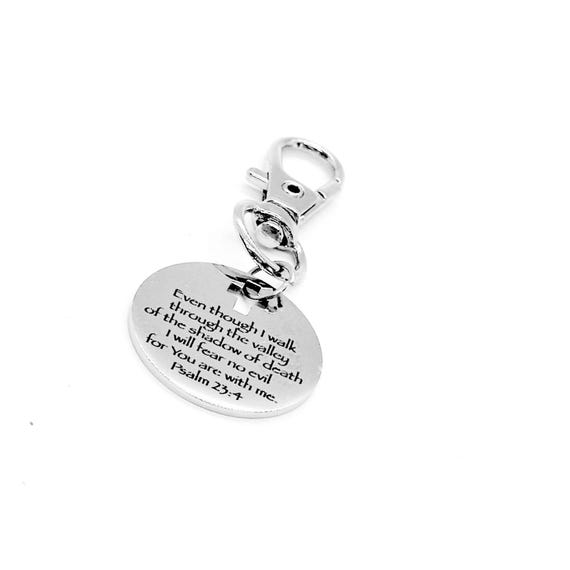 23rd Psalm Clip On Charm, I Will Fear No Evil, God Is With Me, Psalm 23 4, Scripture Gift, Faith, Christian, Keychain Verse Charm, Bag Charm