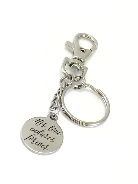 Christian Keychain Gift, His Love Endures Forever, Clip On Keyring, Purse Clip, Purse Charm, Keychain Charm, Bible Verse Charm, Psalm 136