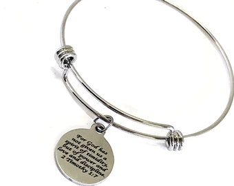 Christian Gift, Spirit Of Power And Not Timidity Bracelet, 2 Timothy 1 7 Success Quote, Motivating Jewelry, Expanding Charm Bangle