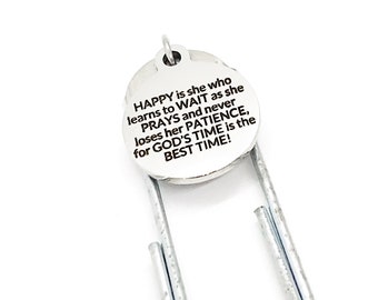 Bookmark Gift, God’s Time Is The Best Time, Happy Woman Gift, Wait And Pray Bookmark, Planner Bookmark, Charm Bookmark, Paperclip Bookmark