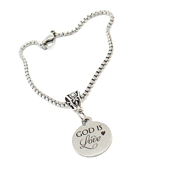 God Is Love Charm Bracelet, Faith Jewelry, Daughter Gift, Baptism Gift, Christian Jewelry, Confirmation Jewelry, Wife Gift, Agape Love