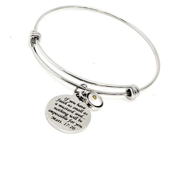 Mustard Seed Scripture Charm Bracelet, Matthew 17 20, Mustard Seed Jewelry Gifts, Christian Jewelry, Mustard Seed Faith, Mountain Moving