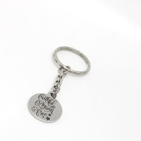 Faith Gift, Faithful Forgiven and Free Keychain, Patriotic Gift, Faith Quote, Baptism Gift, Confirmation Gift, Graduation Gift for Her