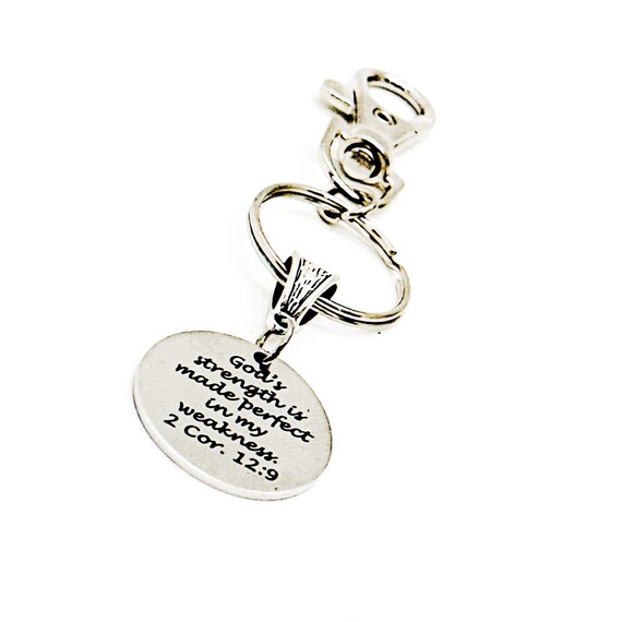 God’s Strength Is Made Perfect In My Weakness 2 Cor 12 9 Charm Clip On Keychain, Faith Gifts, Difficult Times Gift, Sympathy Gift